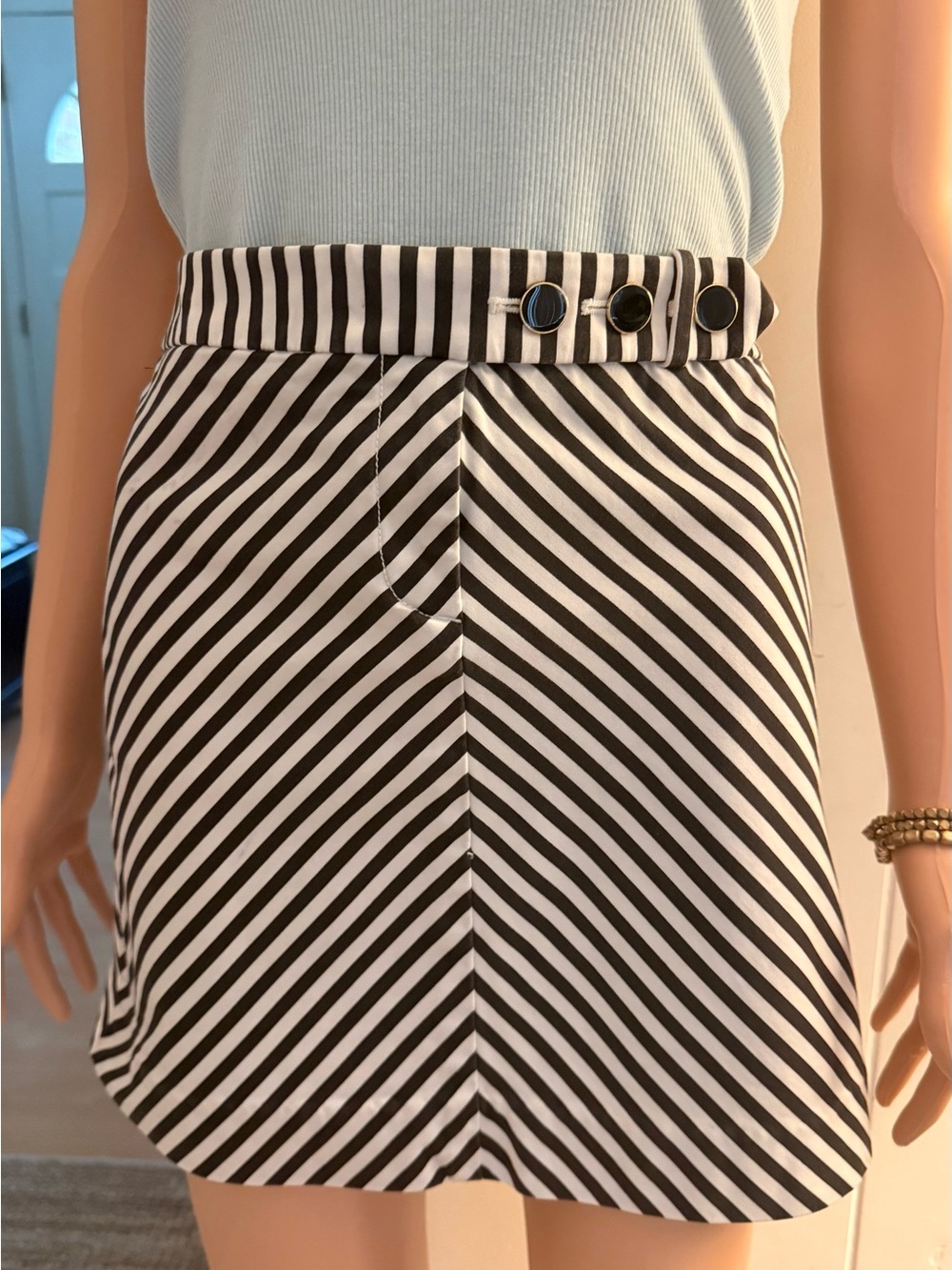 J. Crew Black and White Diagonal Stripe Mini Skirt